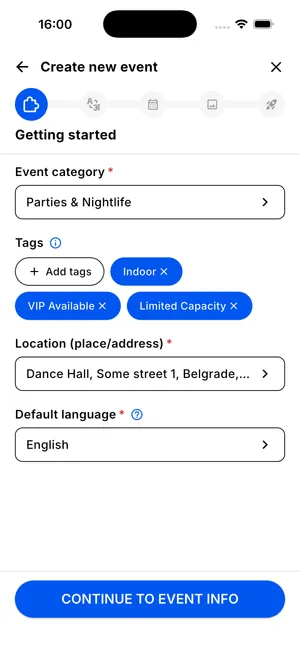 JamSpot app - create an event